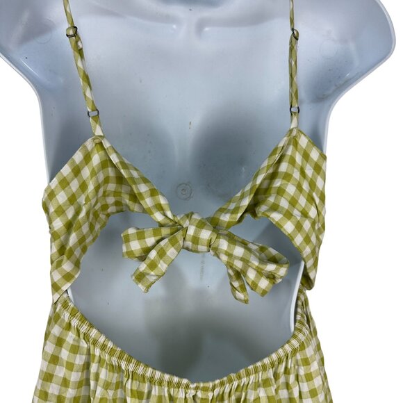 SO Goods For Life Green Gingham Open Back Bow Mini Dress Size Medium - Picture 4 of 11